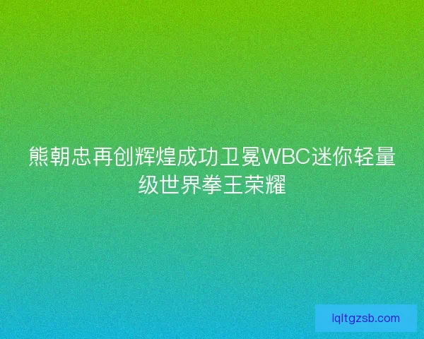 熊朝忠再创辉煌成功卫冕WBC迷你轻量级世界拳王荣耀